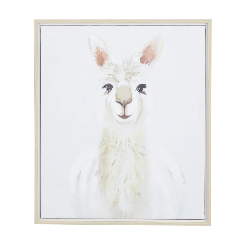 CosmoLiving Llama Framed Canvas Wall Art 24x28 White French Country Decor New‎